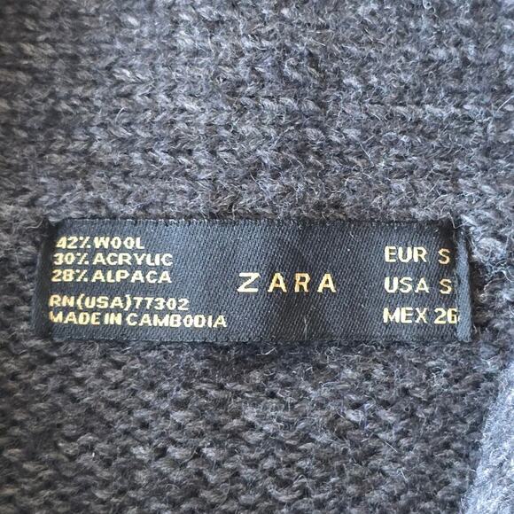 Zara Women’s Gray Wool Alpaca Blend Cable Knit Shawl Collar Sweater Sz S Cozy - Picture 3 of 5